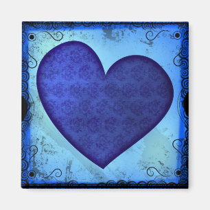Grunge Paisley Blauw Hart Magneet