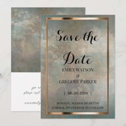 Grunge Patina vintage achtergrond Save The Date (Voorkant / Achterkant)