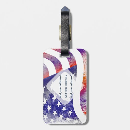 Grunge patriotic stromend Amerikaanse vlag, Old Gl Bagagelabel (Achterkant verticaal)