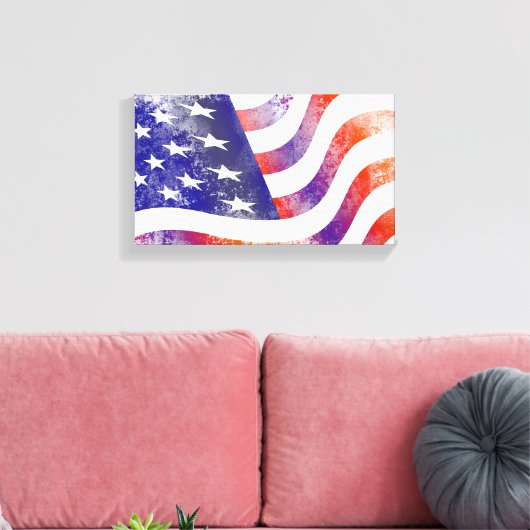 Grunge patriotic stromend Amerikaanse vlag, Old Gl Canvas Afdruk (Insitu (Woonkamer))