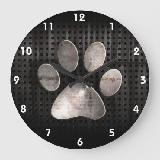 Grunge Paw Print Grote Klok (Voorkant)