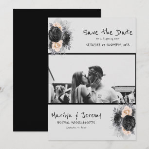 Grunge Photo Black Floral Flat Save the Date Kaart