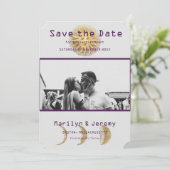 Grunge Photo Paarse Zodiac Flat Save the Date (Staand voorkant)