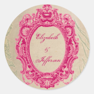 Grunge Pink  Lijst Monogrammofoons Ronde Sticker