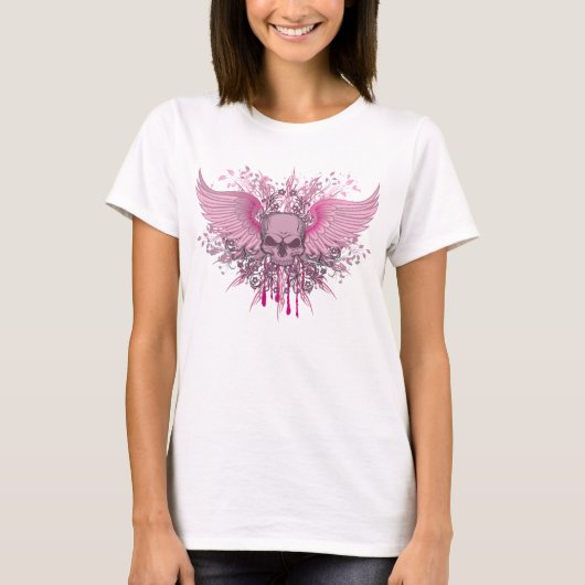 GRUNGE PINK WINGED SKULL T-SHIRT (Voorkant)