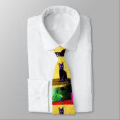 Grunge Pop Art Cat op visbank Stropdas (Gebonden)