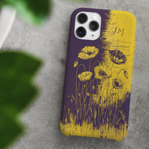 Grunge Poppy Yellow Paarse Monogram Aangepaste naa iPhone 16 Hoesje