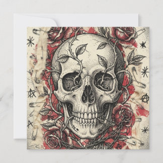 Grunge Punk Schedel en Rozen Illustratie