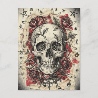Grunge Punk Schedel en Rozen Illustratie Briefkaart