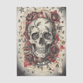 Grunge Punk Schedel en Rozen Illustratie Tissuepapier