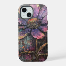 Grunge Purple Daisy Art Abstrait Monogramme