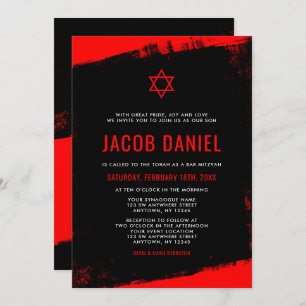 Grunge Red Black Bar Mitzvah Invitations