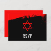 Grunge Red Black Bar Mitzvah RSVP (Devant / Derrière)