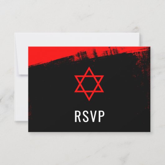 Grunge Red Black Bar Mitzvah RSVP Kaartje (Voorkant)