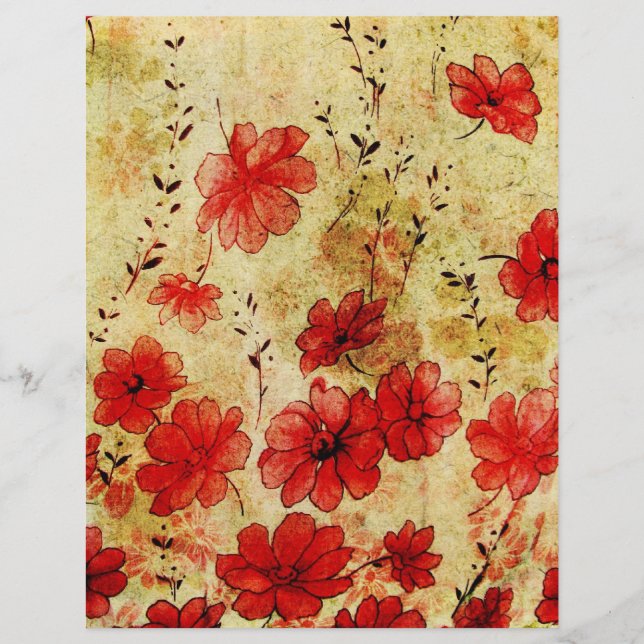 Grunge Red Floral Wallpaper Pattern Pape (Voorkant)