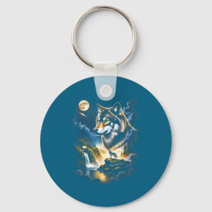 Grunge Retro Huilende Wolf Vintage Illustratie Sleutelhanger