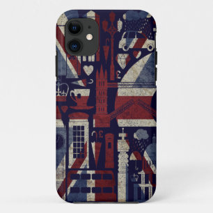 Grunge Retro Union Jack Liefde Londen Symbolen iPhone 11 Hoesje