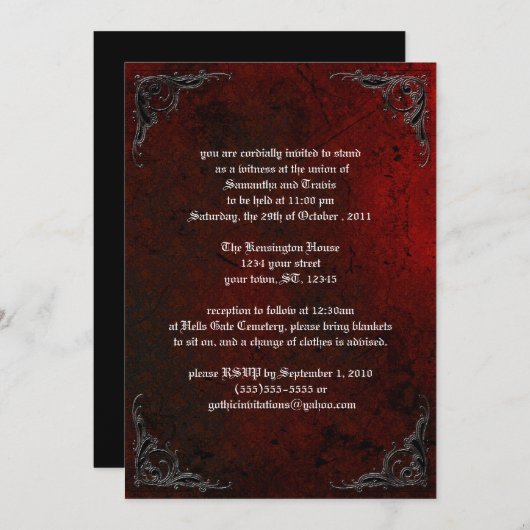 Grunge Rose Damask Gothique Invitation (Devant / Derrière)