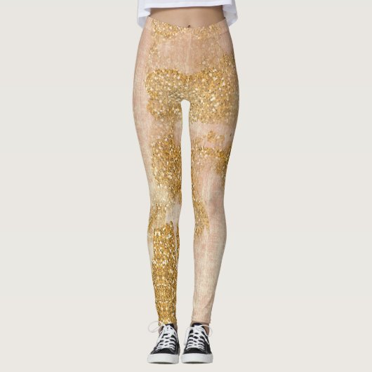 ** Grunge Roze Gouden Glitter Distressed Golden Leggings (Voorkant)