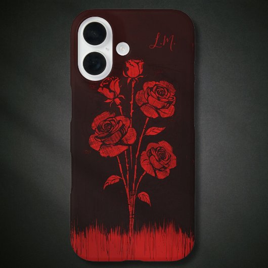 Grunge Rozen Zwart Rood Monogram Aangepaste naam Case-Mate iPhone Case