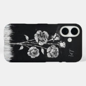 Grunge Rozen Zwart Wit Monogram Aangepaste naam Case-Mate iPhone Case (Achterkant (horizontaal))
