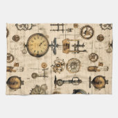 Grunge rustieke Steampunk klok (13) Theedoek (Horizontaal)