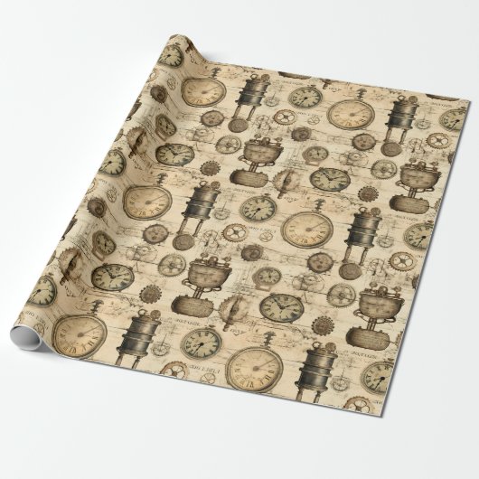Grunge rustieke Steampunk klok (14) Cadeaupapier (Uitgerold)