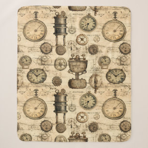 Grunge rustieke Steampunk klok (14) Sherpa Deken
