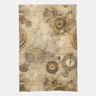 Grunge Rustieke Steampunk Klok (2) Theedoek