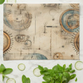 Grunge Rustieke Steampunk Klok (7) Theedoek (Gevouwen)