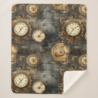 Grunge rustieke Steampunk klok (8) Sherpa Deken