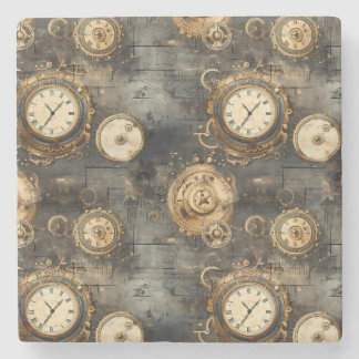 Grunge rustieke Steampunk klok (8) Stenen Onderzetter