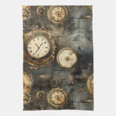 Grunge rustieke Steampunk klok (8) Theedoek (Verticaal)