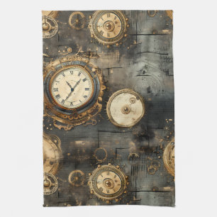 Grunge rustieke Steampunk klok (8) Theedoek