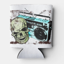 Grunge schedel luisteren naar een retro jaren 80 b blikjeskoeler