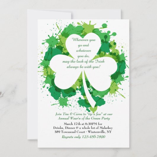 Grunge Shamrock St. Patrick's Day Invitation Kaart (Voorkant)