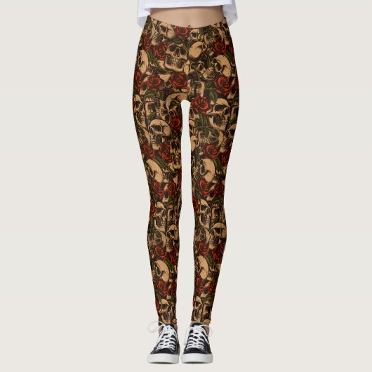 Grunge Skeleton Music Microphone Patroon Leggings (Voorkant)