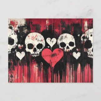 Grunge Skull and Hearts - Gedurfde rode en zwarte  Briefkaart