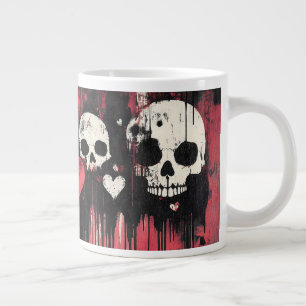 Grunge Skull and Hearts - Gedurfde rode en zwarte Extra Grote Beker