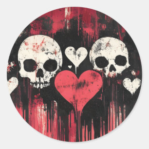 Grunge Skull and Hearts - Gedurfde rode en zwarte Ronde Sticker