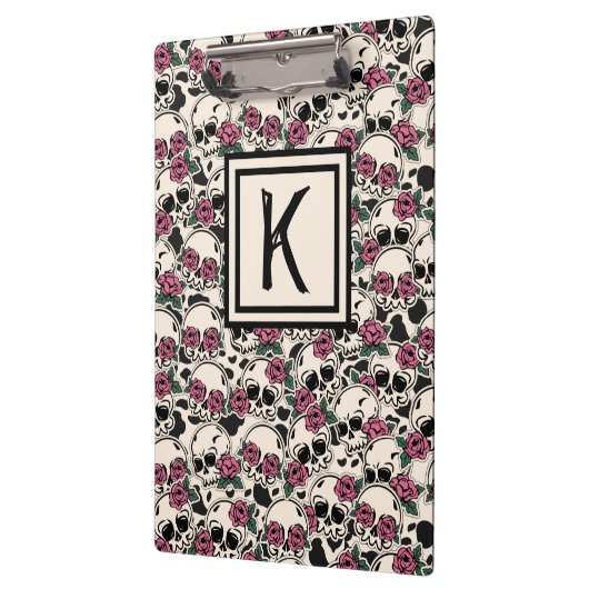 Grunge Skull and Rozen Monogrammed Cliboard Klembord (Links)