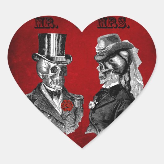 Grunge Skull Wedding & Jubileum Party Hart Sticker (Voorkant)