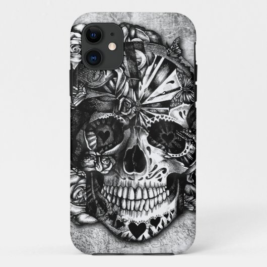 Grunge Snoep suikerschedel in zwart-wit. Case-Mate iPhone Case (Achterkant)