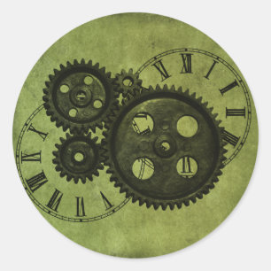 Grunge Steampunk Clocks and Gears Ronde Sticker