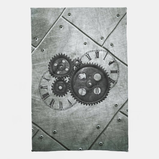 Grunge Steampunk Clocks and Gears Theedoek (Verticaal)