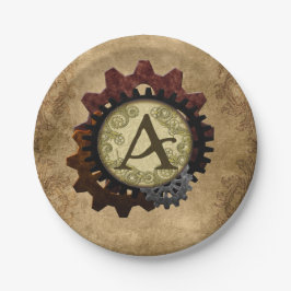 Grunge Steampunk Gears Monogram A Papieren Bordje