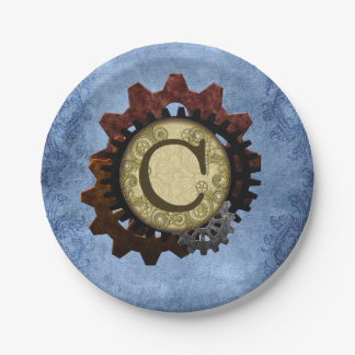 Grunge Steampunk Gears Monogram Letter C Papieren Bordje