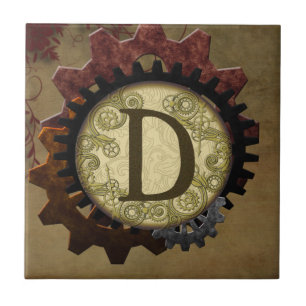 Grunge Steampunk Gears Monogram Letter D Tegeltje