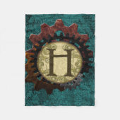 Grunge Steampunk Gears Monogram Letter H Fleece Deken (Voorkant)