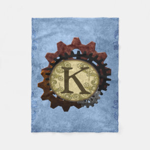 Grunge Steampunk Gears Monogram Letter K Fleece Deken